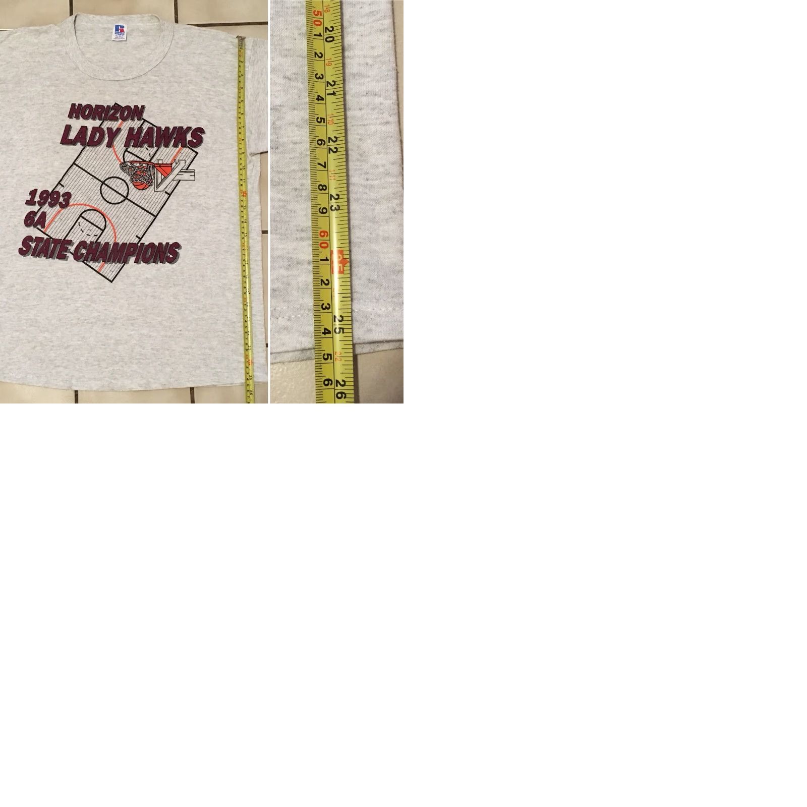 Russell Athletic VINTAGE Horizon Lady Hawks 1993 6A STATE CHAMPIONS T-Shirt XL gray USA Russell Athletic Unisex 1990s Graphic Tee Size US XL / EU 56 / 4 - 9 Thumbnail