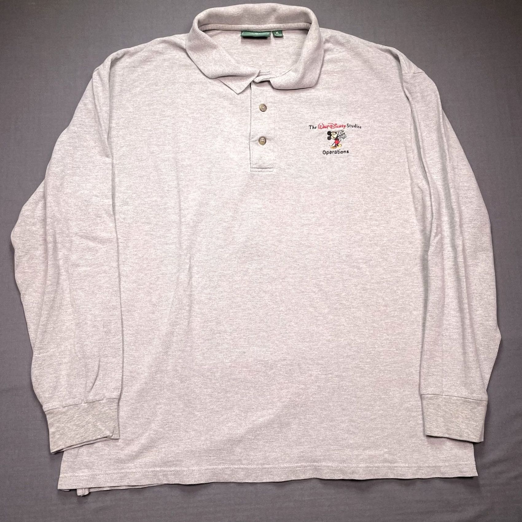 Disney VINTAGE Walt Disney Studios Polo Mens XL Gray Long Sleeve Embroidered Mickey Mouse Golf USA 1980s 1990s Mens Size US XL / EU 56 / 4 - 4 Thumbnail