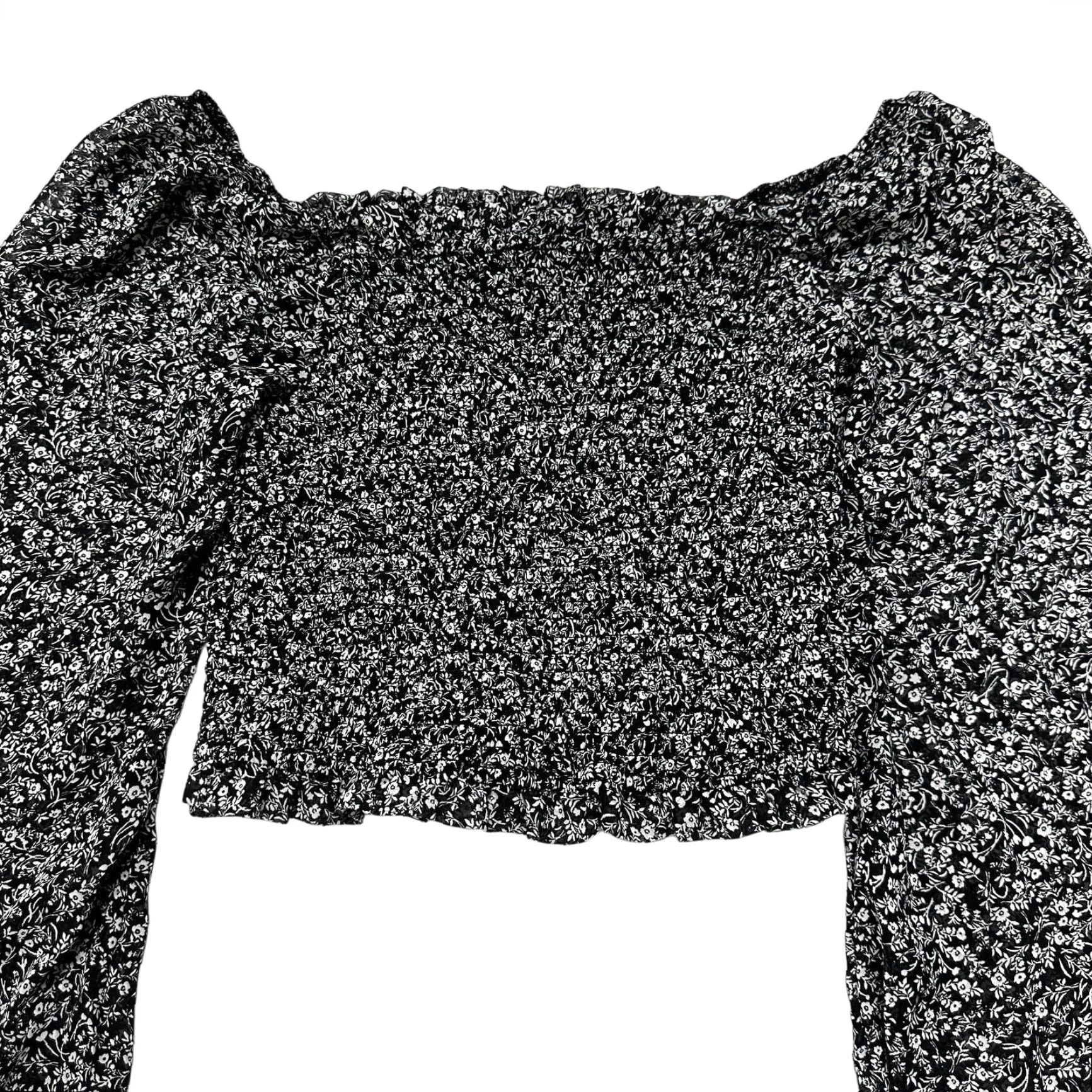 Vintage Japana Blouse Shirt Floral Off the Shoulder Long Sleeve M Black White Bohemian Peasant Women Vintage No N/A Size M / US 6-8 / IT 42-44 - 3 Thumbnail