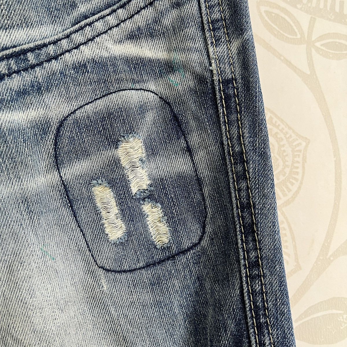 Japanese Brand Distressed Double Knee Japan Denim Double Waist Size US 33 - 11 Thumbnail