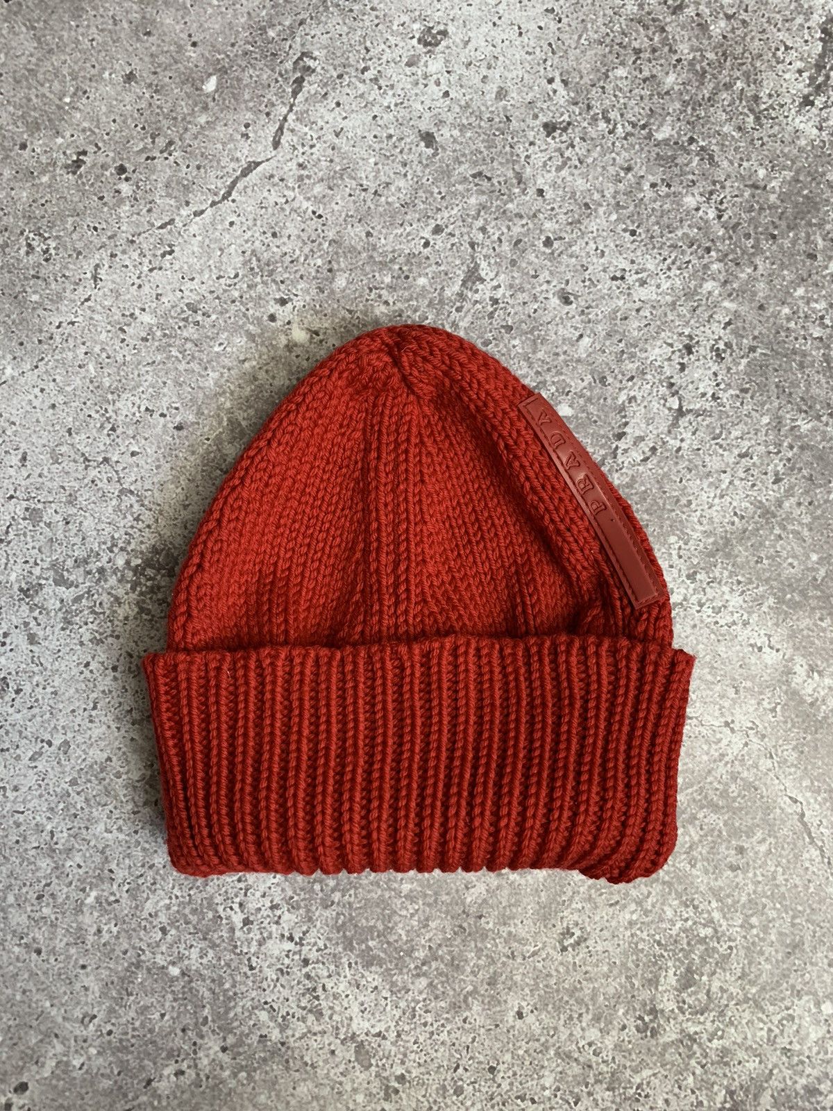 Prada Vintage Red Tab Wool Beanie Hat