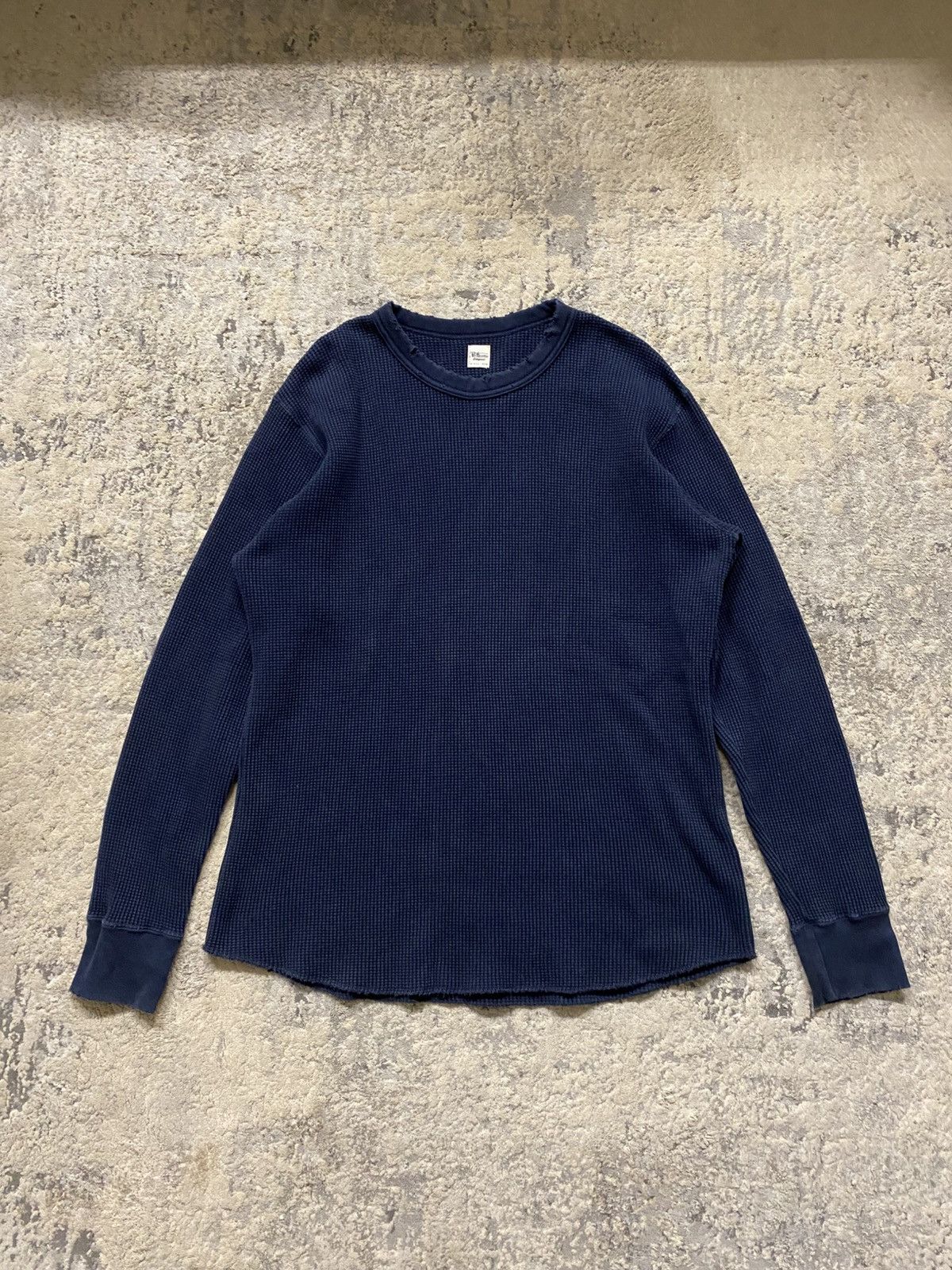 Distressed Navy Waffle Knit Thermal