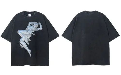 Robot Graphic Print Washed T-Shirt