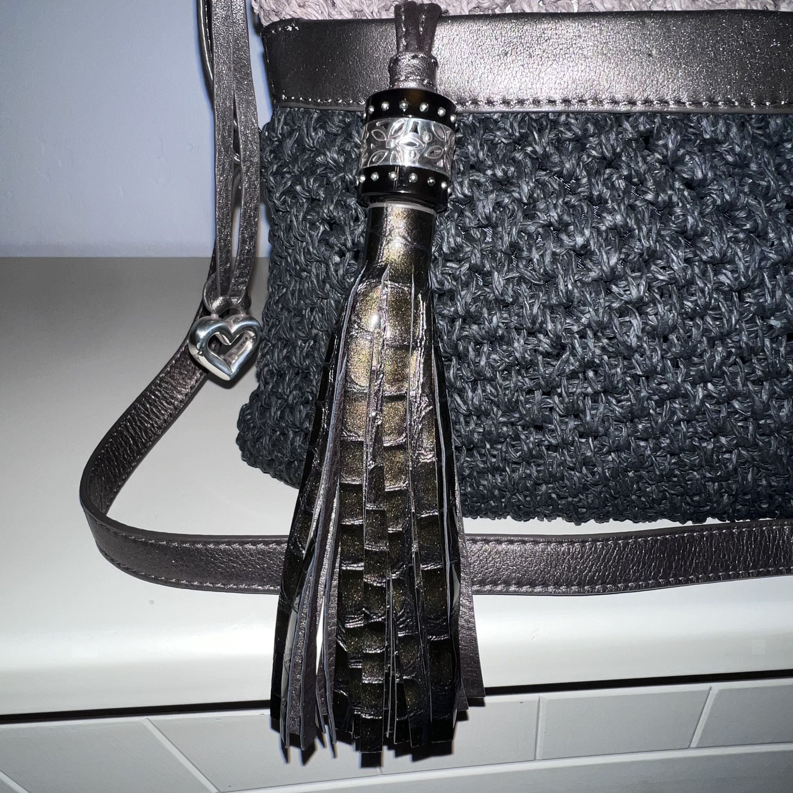 Brighton NWOT Brighton Woven Black and Taupe Woven Crossbody Hobo Bag Size ONE SIZE - 2 Thumbnail