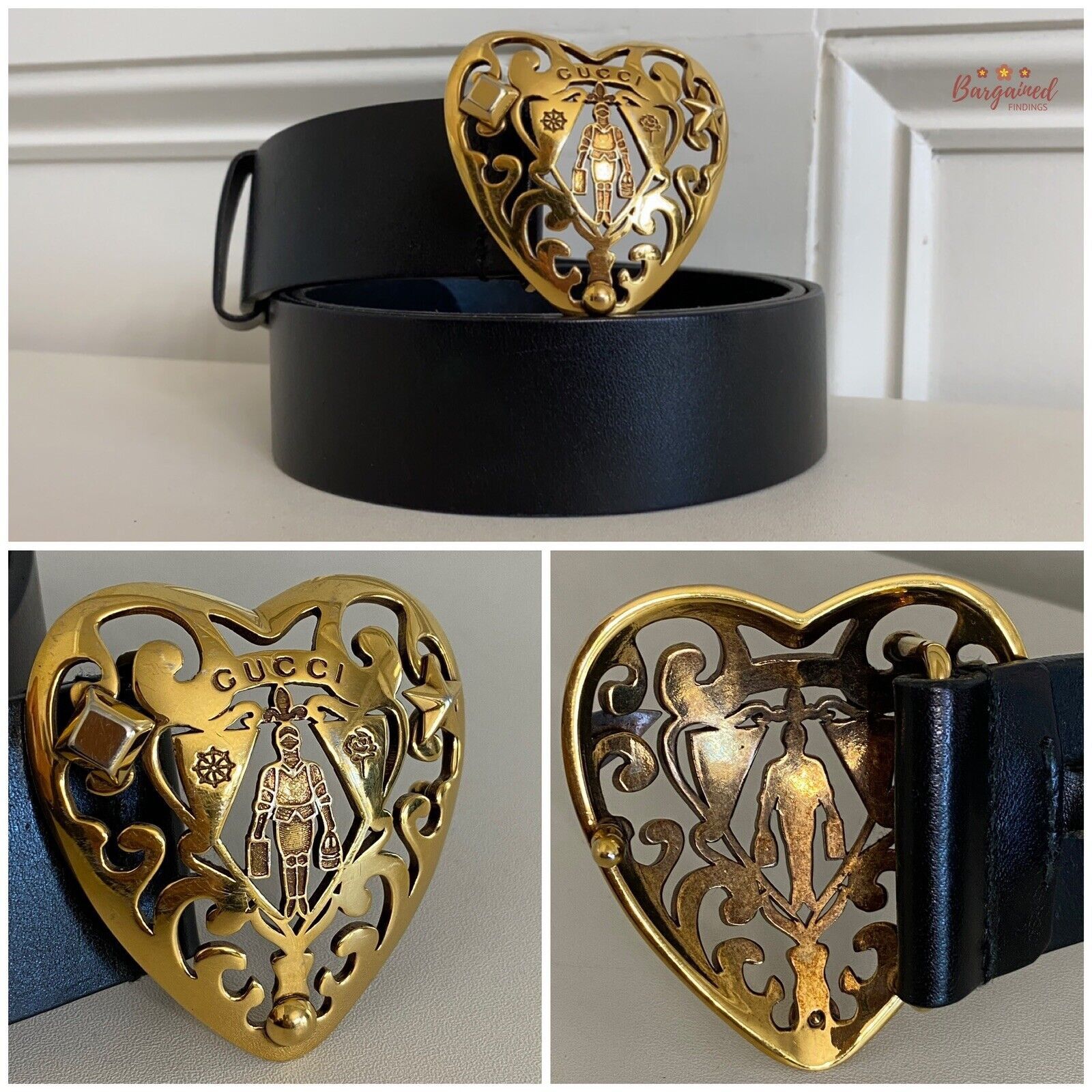 Gucci Gucci Black Calfskin Leather Gold Hysteria Heart Buckle Belt Size 32 - 9 Thumbnail
