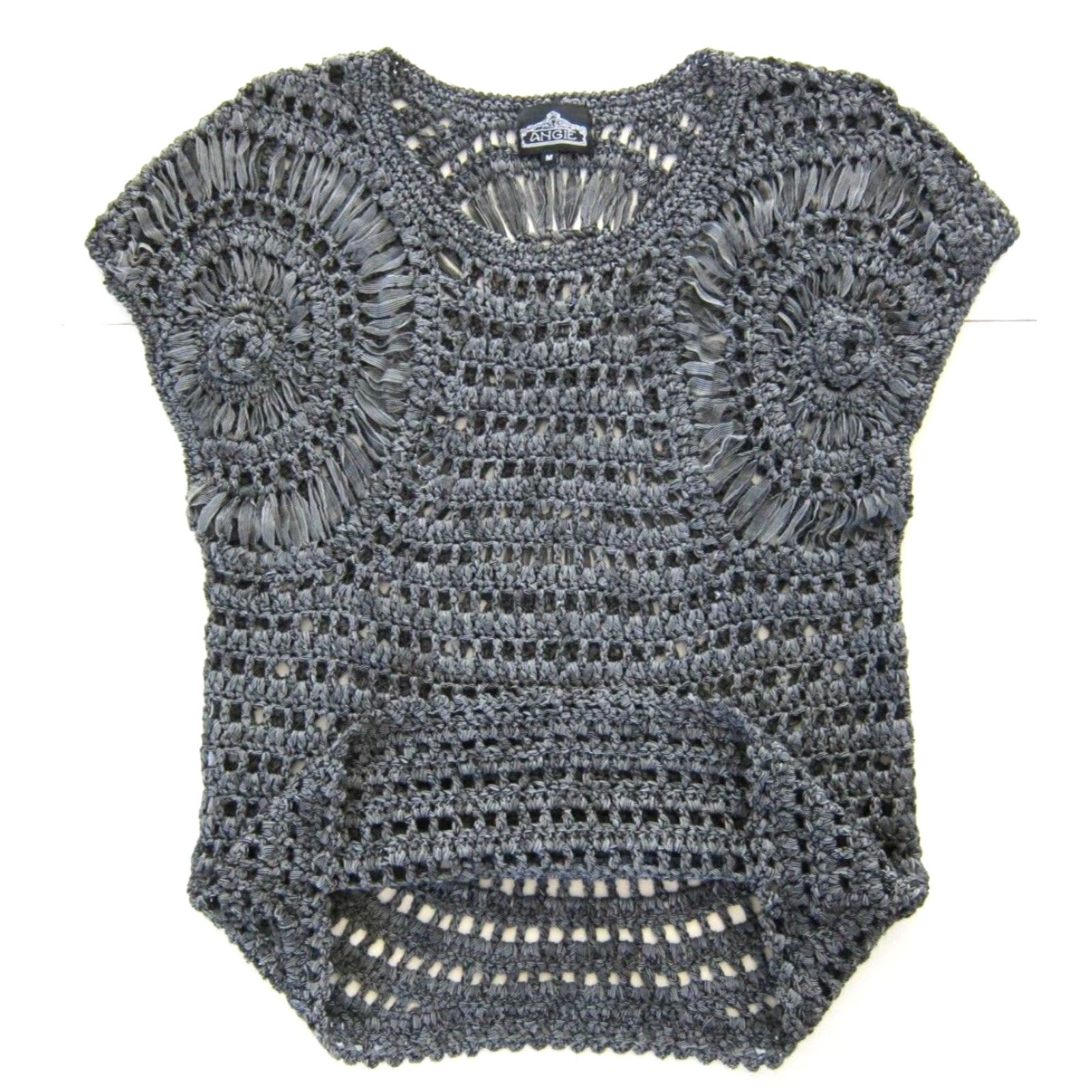 Vintage Angie Grey Cable Knit Crochet Cap Sleeve Blouse Woman Medium Knit Blouse Size M / US 6-8 / IT 42-44 - 5 Thumbnail
