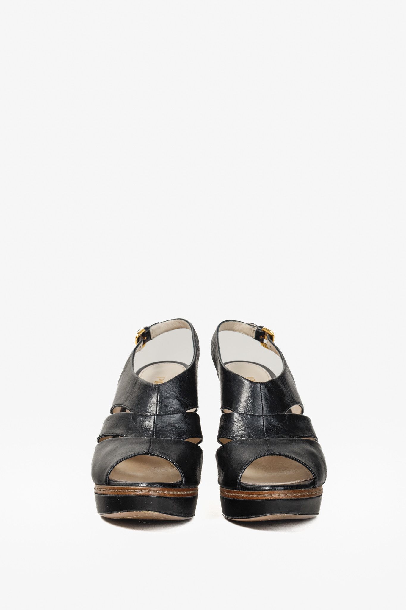 Prada Prada Black Leather Peep-Toe Heels Size US 5.5 / IT 35.5 - 2 Thumbnail