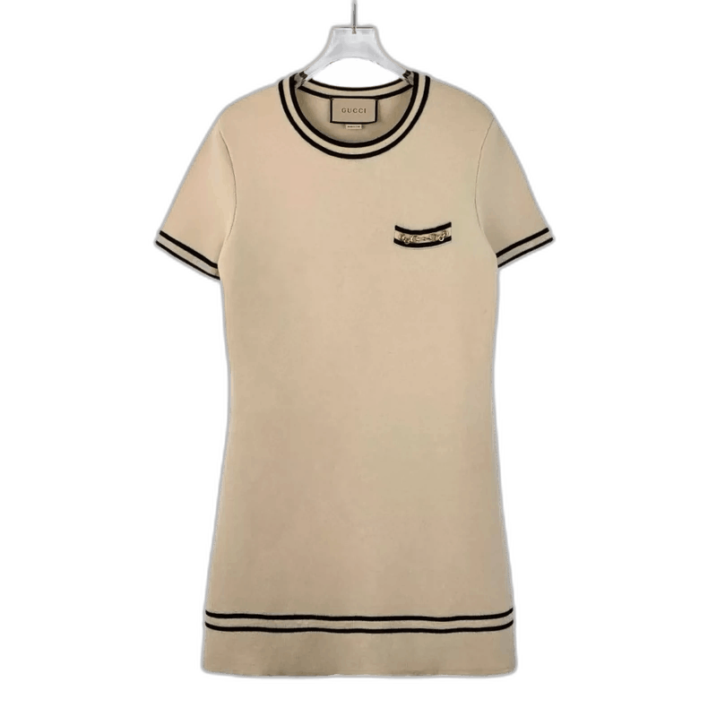 Gucci Gucci Beige Striped Wool Short Sleeve Dress Size L / US 10 / IT 46 - 1 Thumbnail