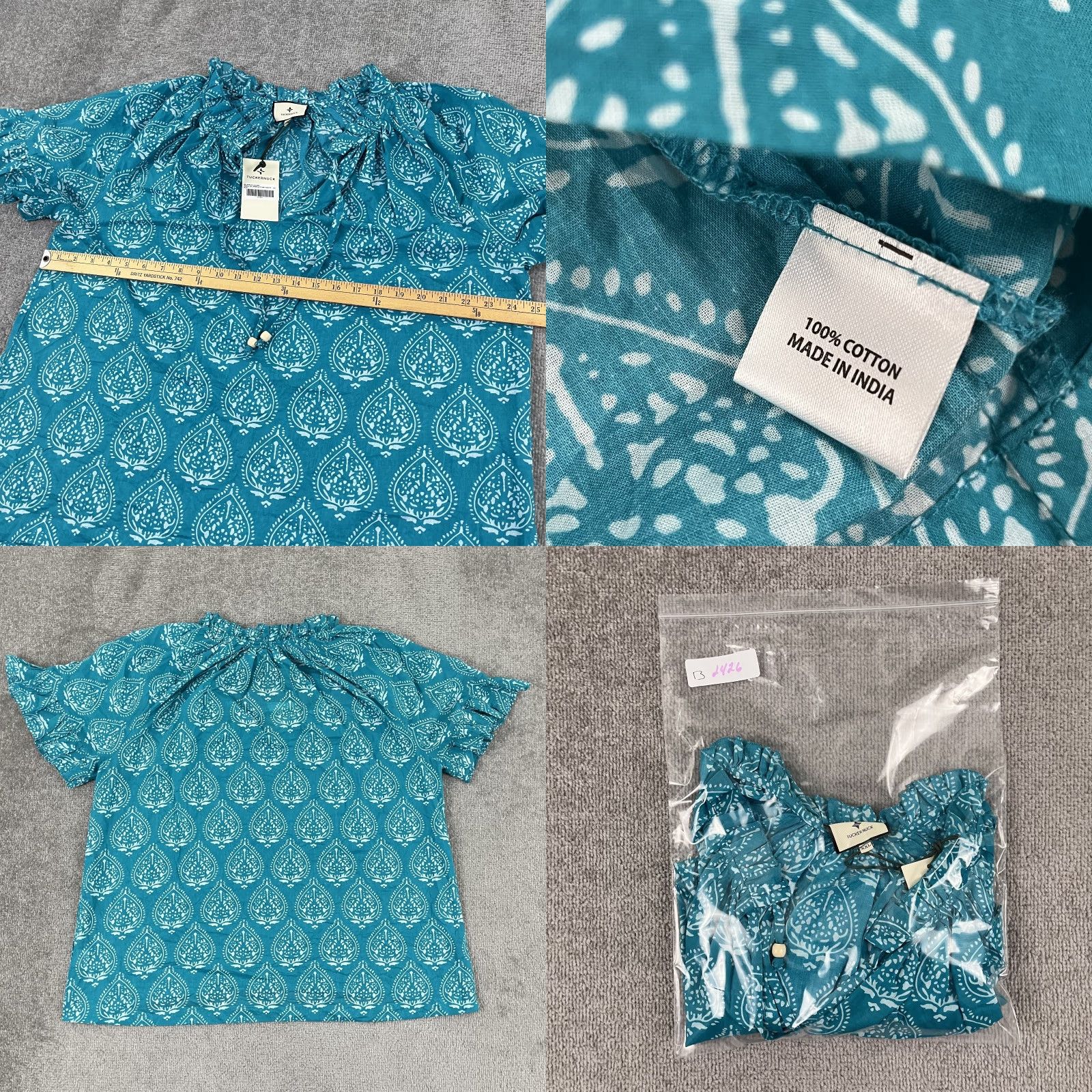 Vintage Tuckernuck Blouse Women’s 2XL Tropical Teal Blue Ruffled Casual Top Size XXL / US 16-18 / IT 52-54 - 8 Thumbnail
