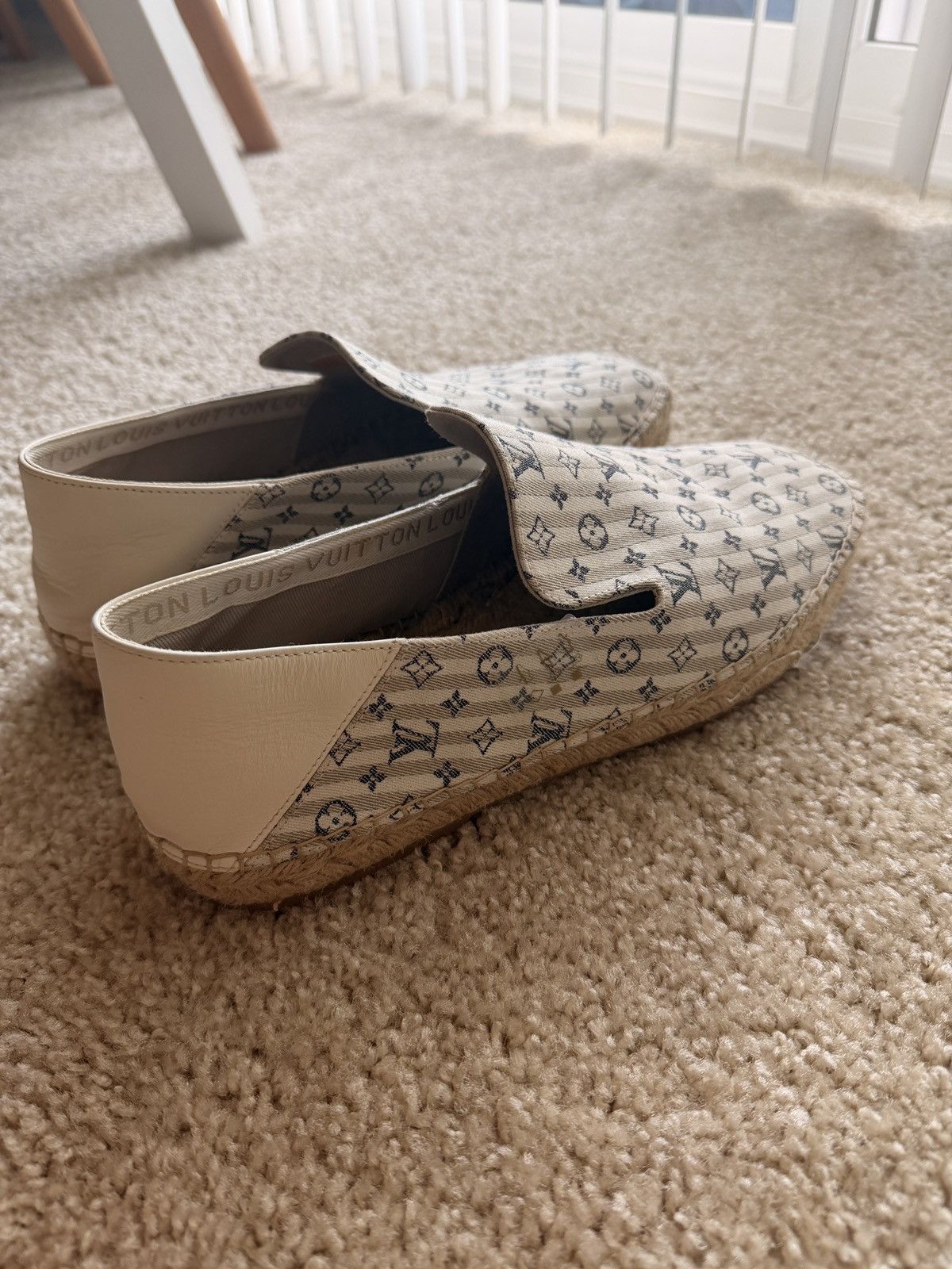 Louis Vuitton White & Beige Bidart Striped Monogram Espadrilles Size US 9.5 / EU 42-43 - 2 Thumbnail