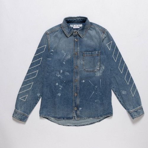 o1gr1nt1124 Diag Outline Paint Denim Shirt in Light Blue