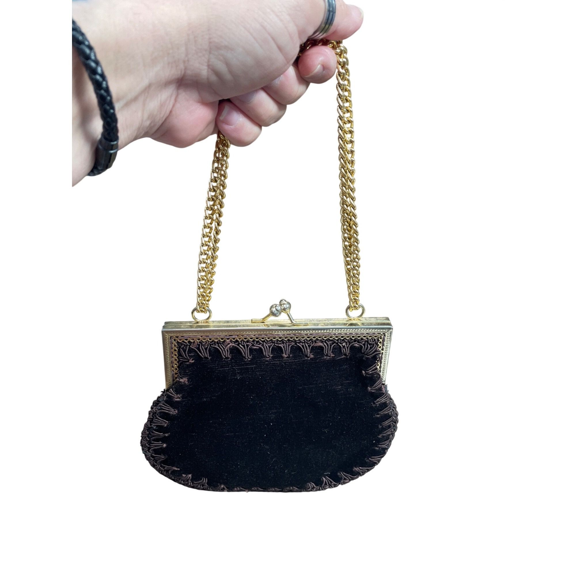 Handmade Italian handmade womans brown fabric gold ware kisslock hand Size ONE SIZE - 14 Thumbnail