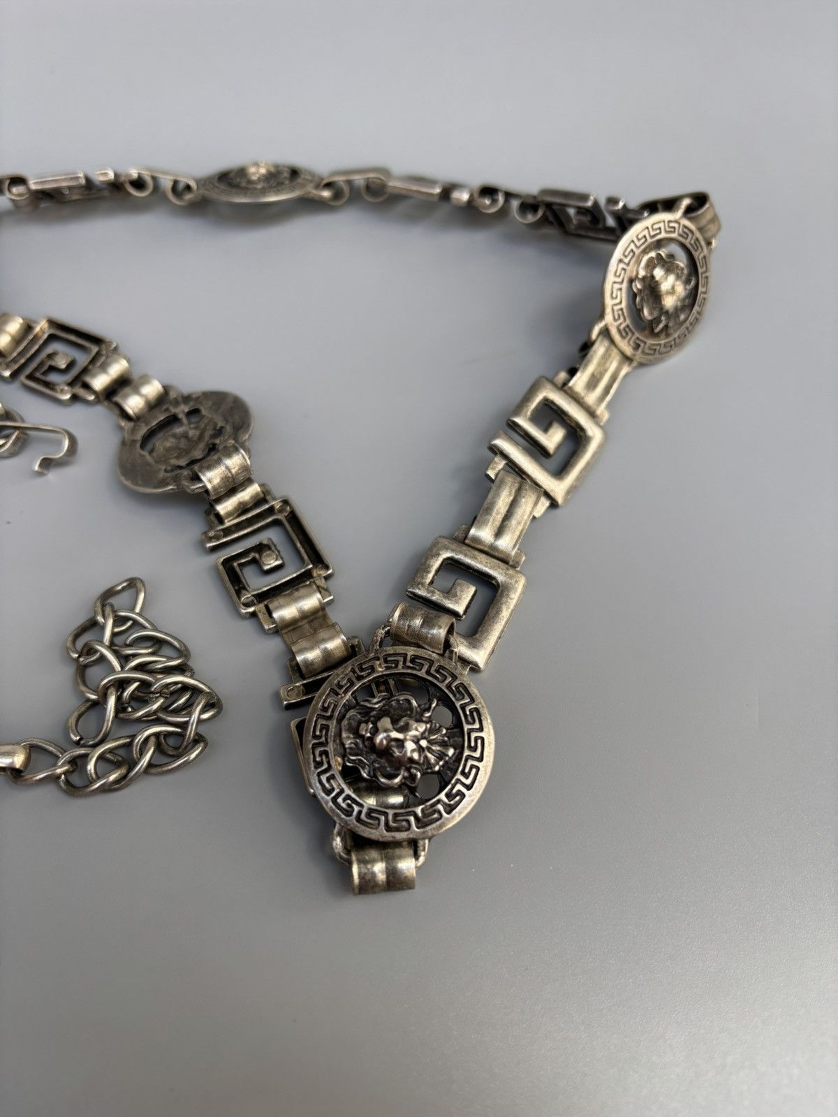 Versace 90s Versace Silver Italy Lion’s Head Chain Belt 32” Size ONE SIZE - 7 Thumbnail