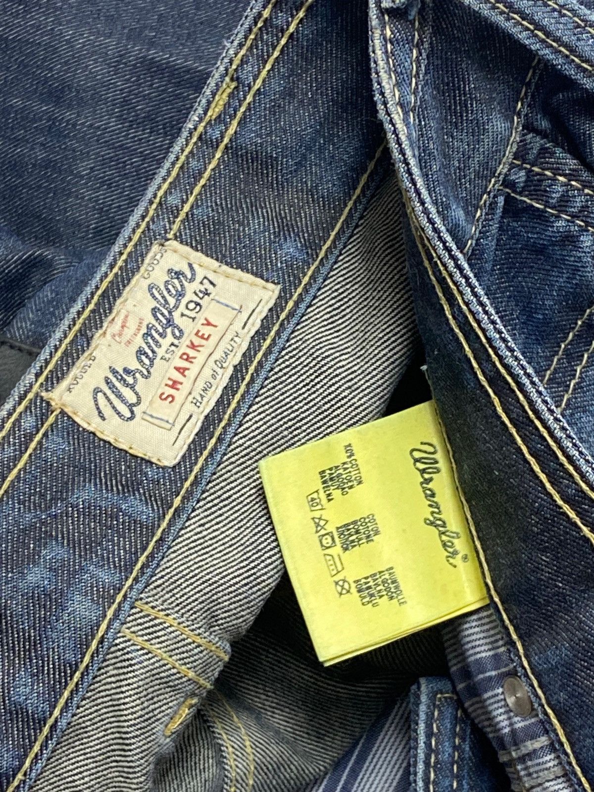 Jean Vintage WRANGLER SHARKEY Navy Denim Jeans Y2K Size US 34 / EU 50 - 7 Thumbnail