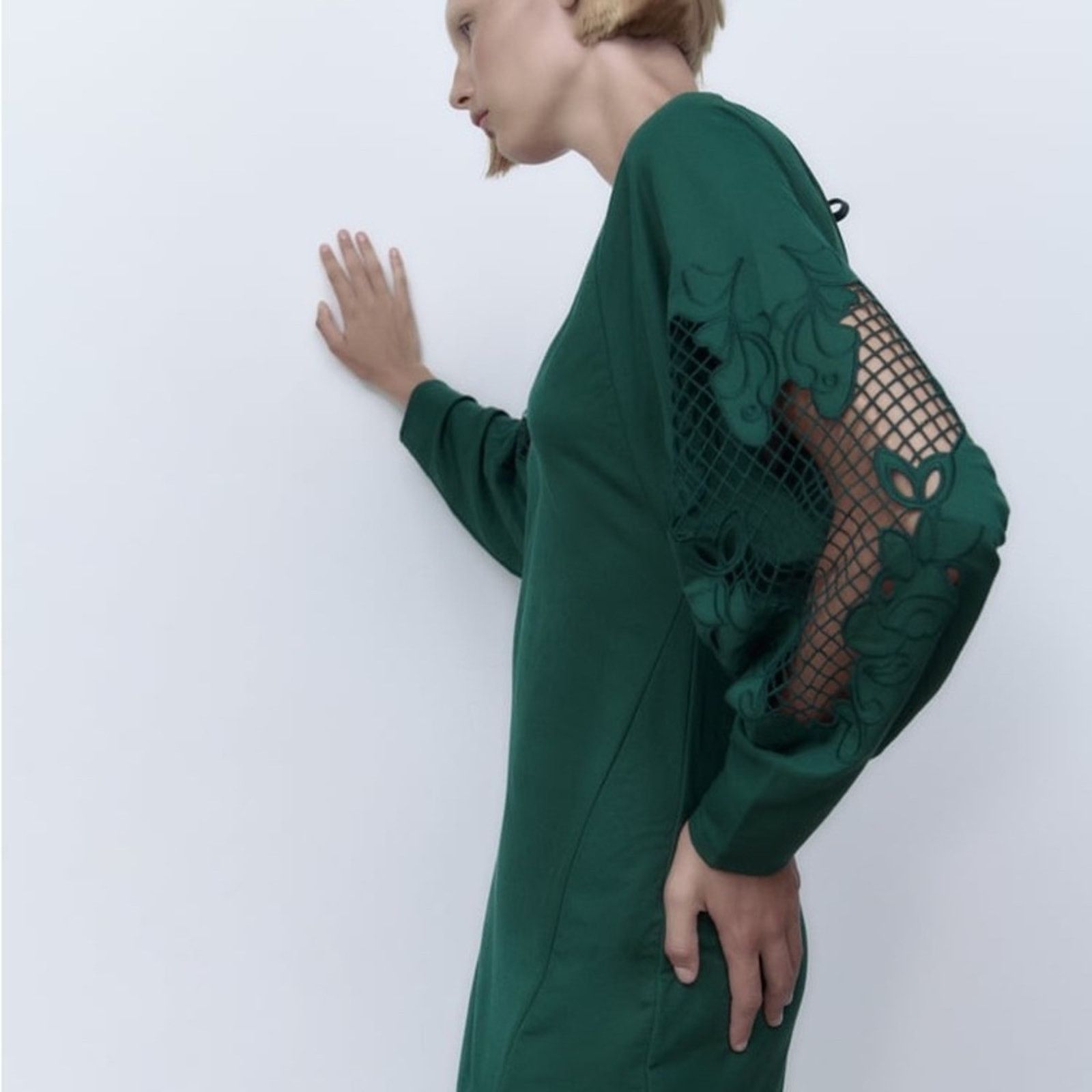 ZARA EMBROIDERED DRESS DARK GREEN - wpequipmentugltd.com