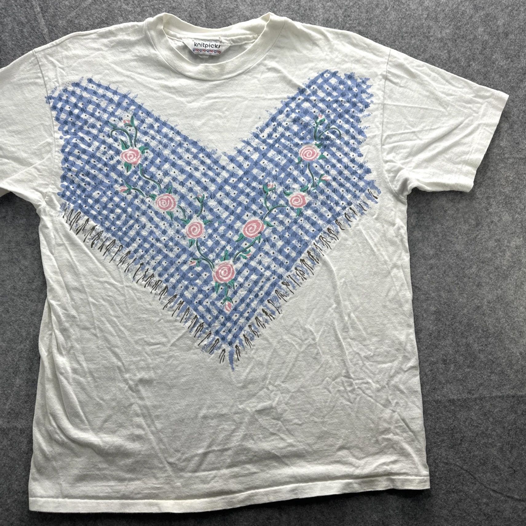 Vintage VINTAGE Knitpicks Shirt Womens One Size White Floral Bandana 80s Graphic Size ONE SIZE - 3 Thumbnail
