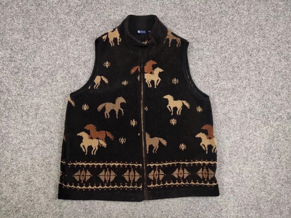 Japanese Brand Vintage 90's All dark Print Zip Fleece Vest Jacket Size US M / EU 48-50 / 2 - 4 Thumbnail