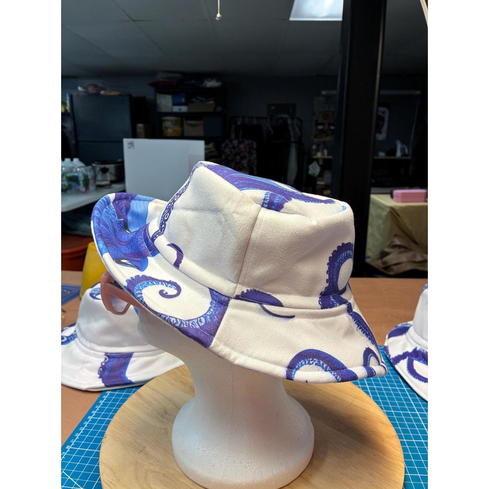 Other Upcycled Coastal Bucket Hat – Blue & White Octopus Print, Size ONE SIZE - 10 Thumbnail