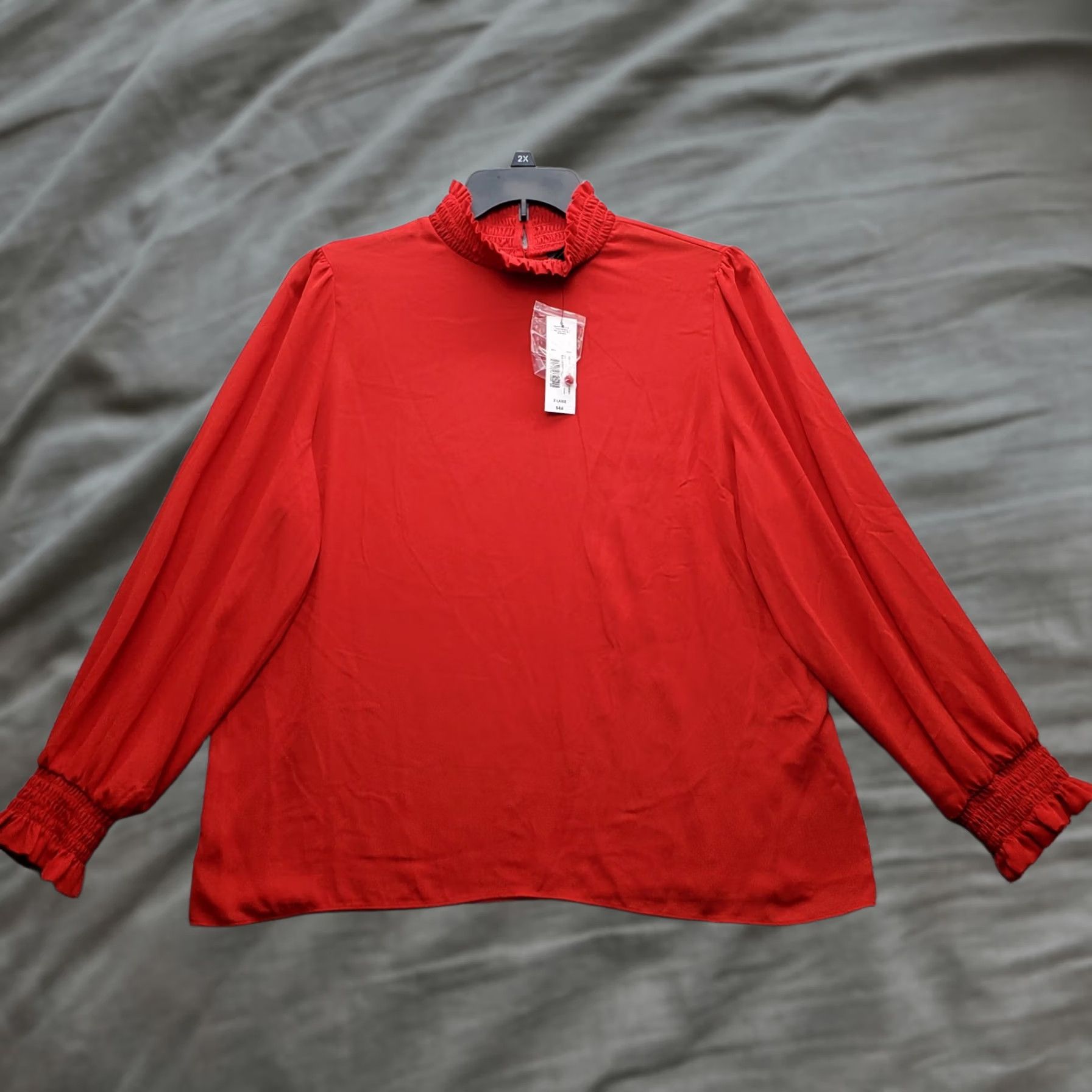 Worthington Worthington Blouse Womens Size XL Red High Neck Back Zip Long Sleeve Shirt Size XL / US 12-14 / IT 48-50 - 1 Thumbnail