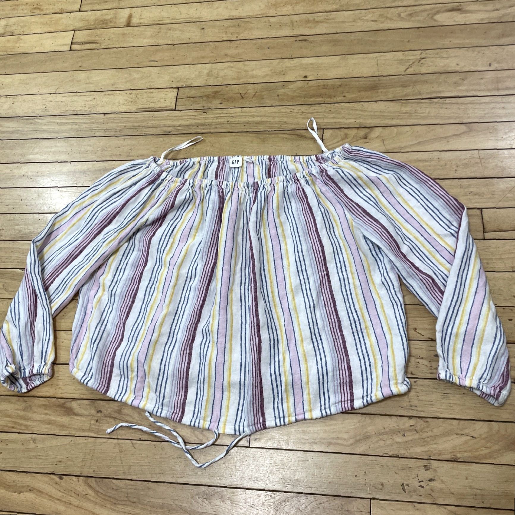 Gap GAP Linen OTS Striped Blouse Womens S Multicolor Retro 90s Coastal Casual Size S / US 4 / IT 40 - 3 Thumbnail