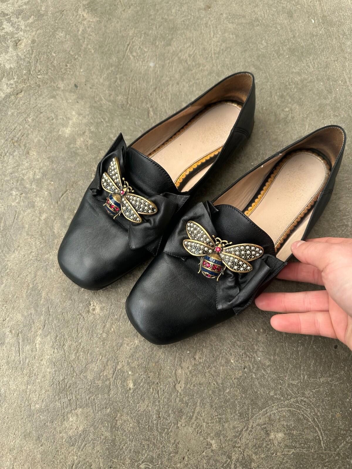 Gucci Gucci Black Queen Margaret Nappa Calfskin Leather Loafers 39 Size US 7.5 / IT 37.5 - 3 Thumbnail