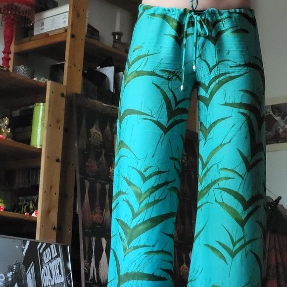 Other Ramona La Rue 100% Crepe Teal Green Leaf pants - S Size 27" / US 4 / IT 40 - 7 Thumbnail