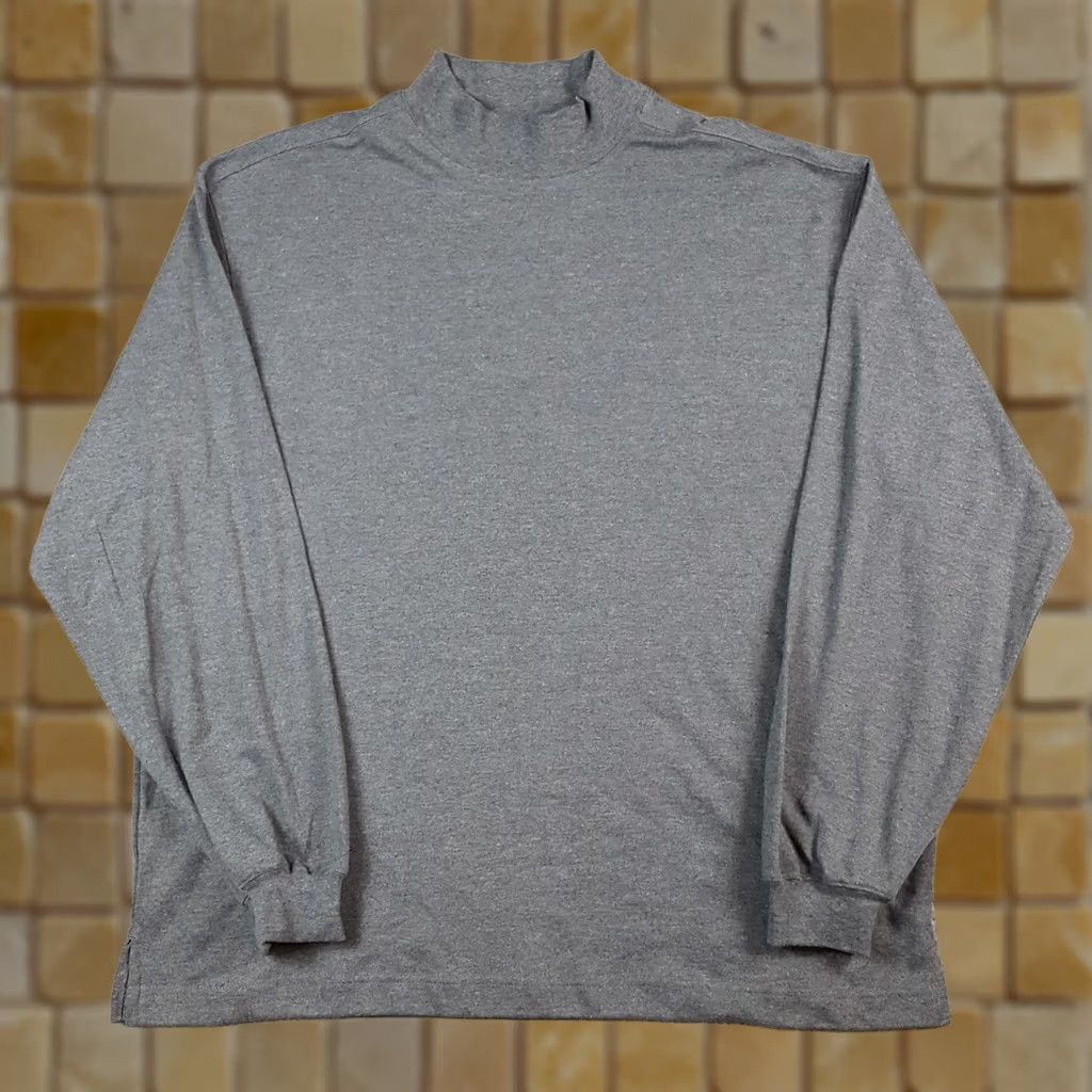 Vintage VINTAGE Glen Echo Gray Knit Mock Neck T-Shirt Men L Long Sleeve Casual Dress Golf Shirt Size 42R - 1 Thumbnail