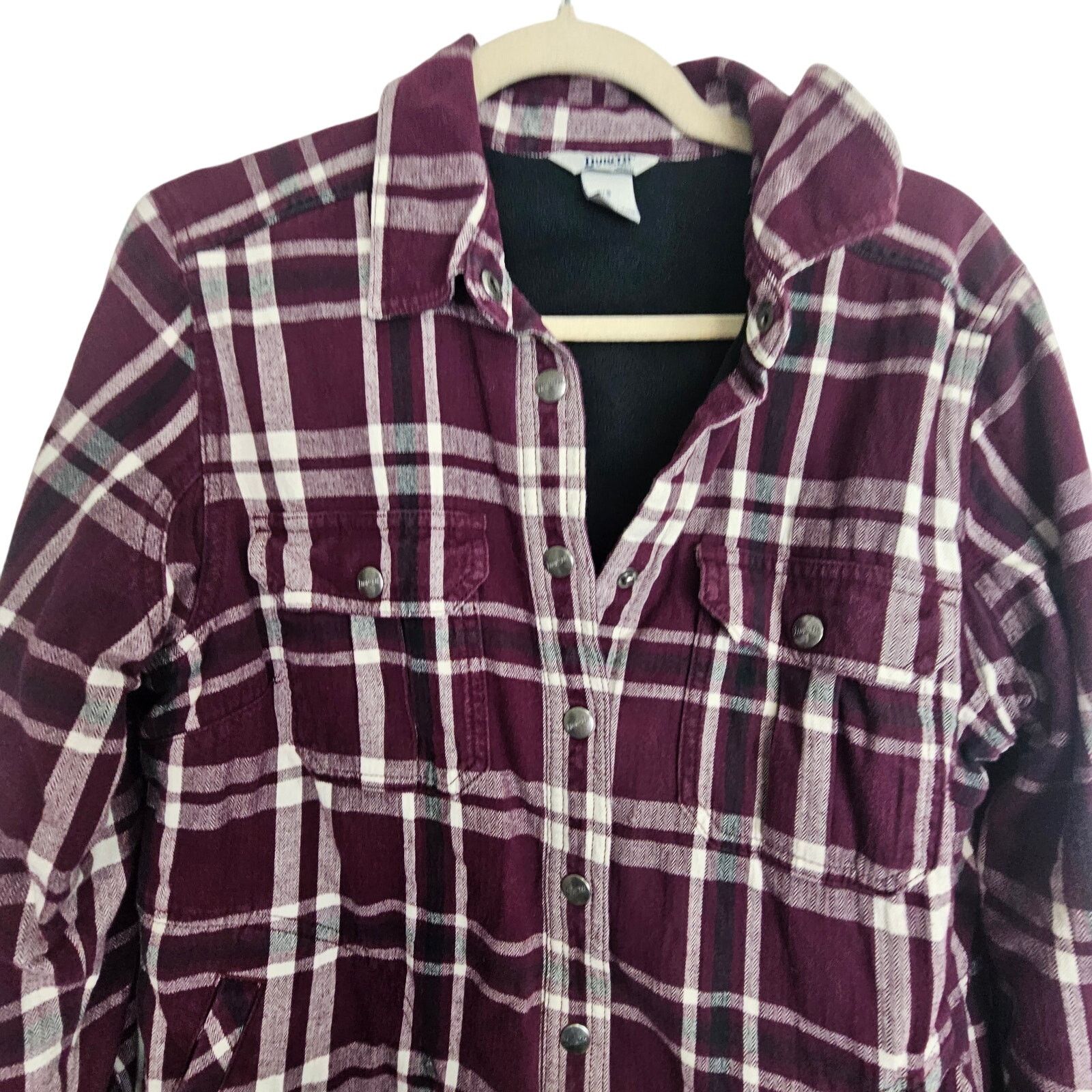 Duluth Trading Company Duluth Trading Co Fleece Lined Shacket Purple Plaid Snap Up Size S / US 4 / IT 40 - 2 Thumbnail
