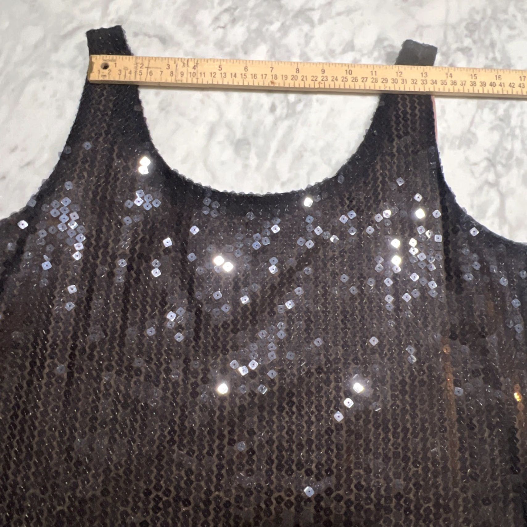 Vintage VINTAGE Jeffrey & Dara Evenings by Tom Barra Sequin Tank Top Women 16 Black Cropped Lined USA Party/Cocktail Formal Short Tank Top Womens Size XXL / US 16-18 / IT 52-54 - 6 Thumbnail