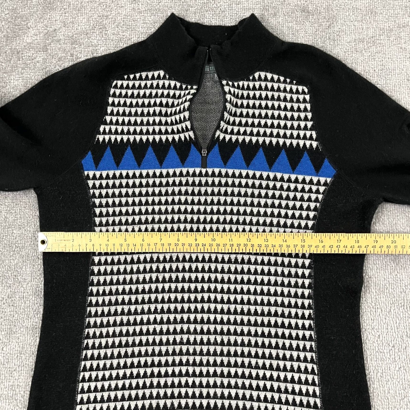 Vintage TITLE NINE Sweater Womens Medium Black Blue Merino Wool Blend Quarter Pullover Size M / US 6-8 / IT 42-44 - 5 Thumbnail