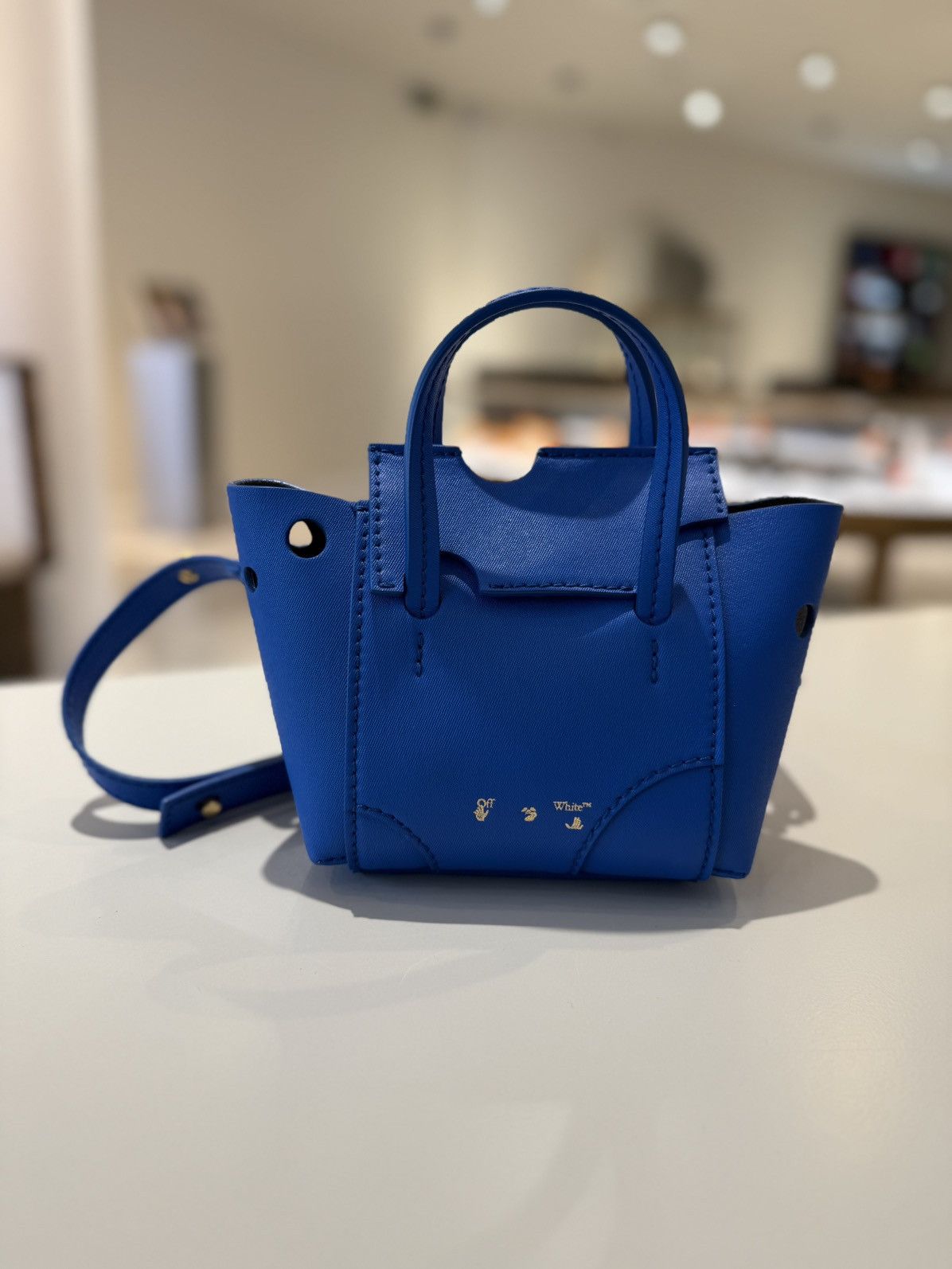 Off-White Off-White Burrow-16 Tote Bag Blue Leather Size ONE SIZE - 1 Thumbnail