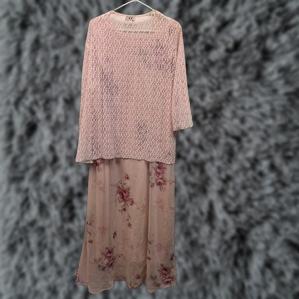 Vintage VINTAGE JL Studio Dress Jacket Set Womens 26W Pink Floral Maxi Chiffon Wedding 2 Piece Outfit/Set Bohemian 90s Flower Formal Size 4XL / US 24-26 - 1 Thumbnail