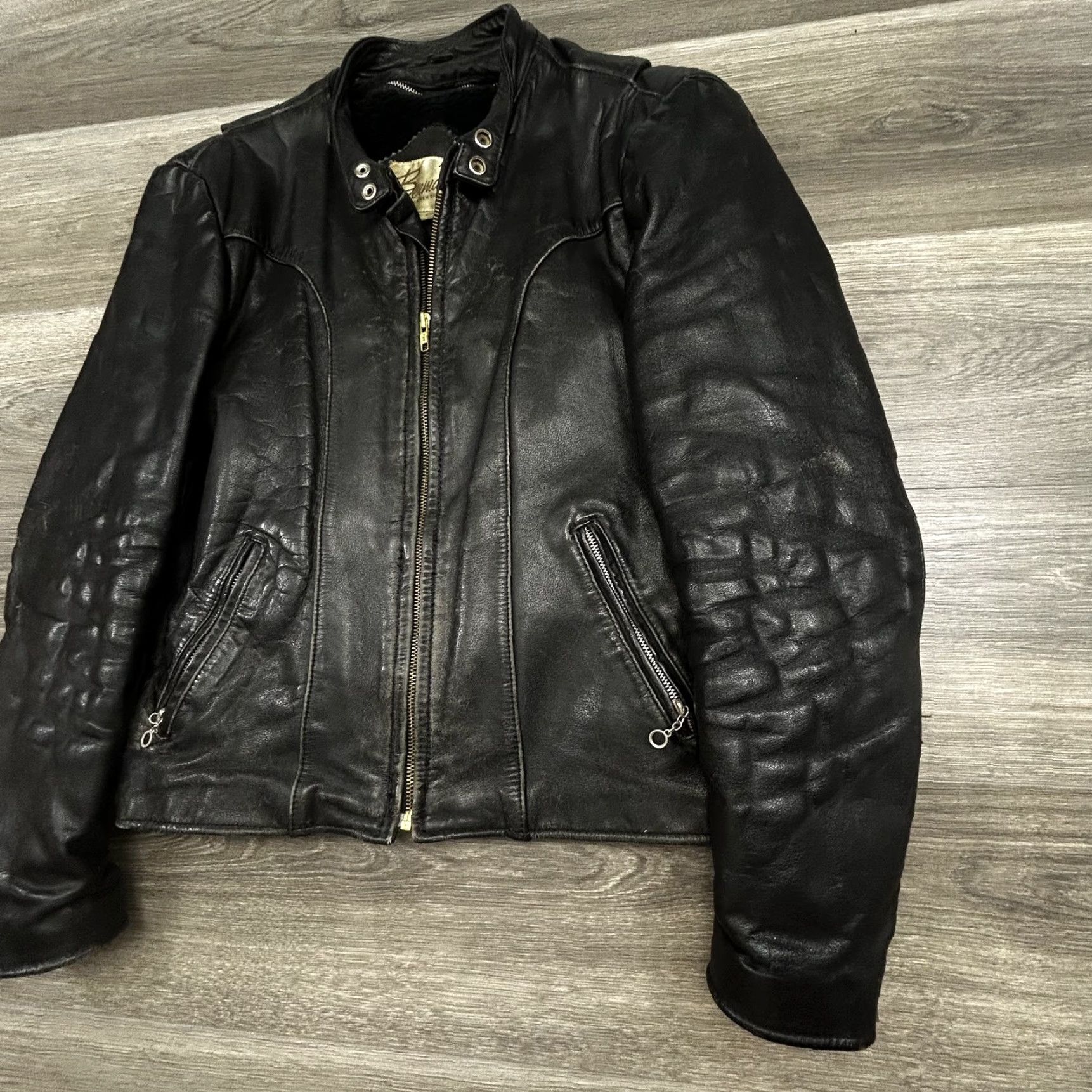 Ben Sherman VINTAGE Bermans Leather Jacket Mens 38 Medium Black Motorcycle Biker Size US XXS / EU 40 - 4 Thumbnail