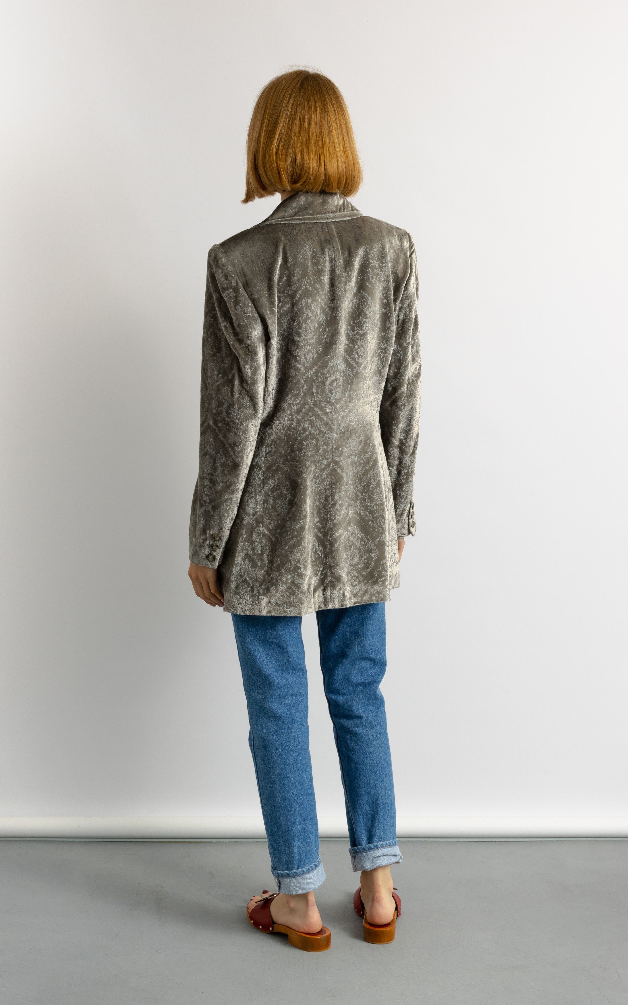 Escada LAUREL Velour Lined Silver Long Maxi Spring Blazer 7092 Size M / US 6-8 / IT 42-44 - 4 Thumbnail