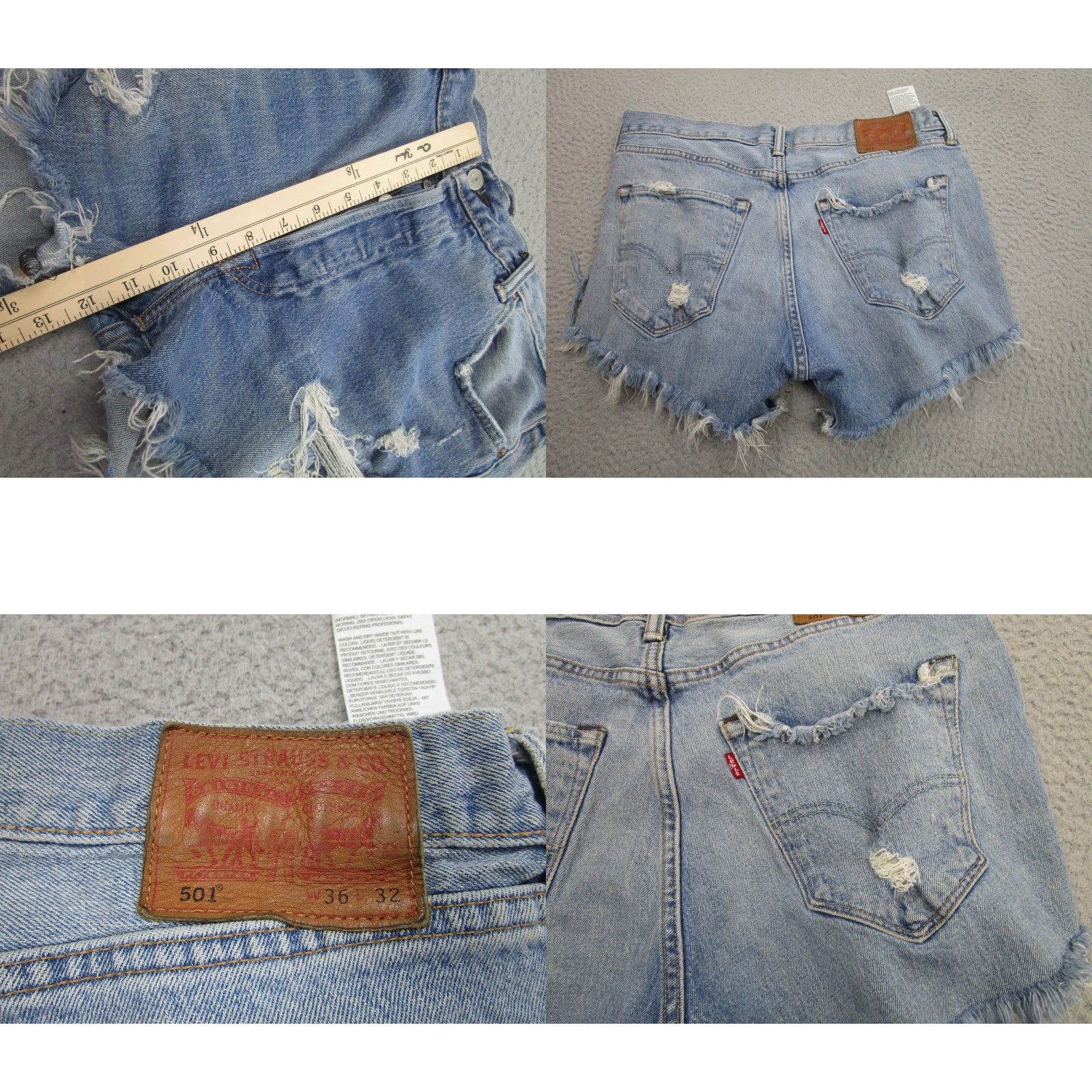 Levi's Levi's 501 Shorts Mens 36 Blue Distressed Cutoff Button Fly Frayed Hem Denim Bermuda Casual Vintage No Size US 36 / EU 52 - 8 Thumbnail