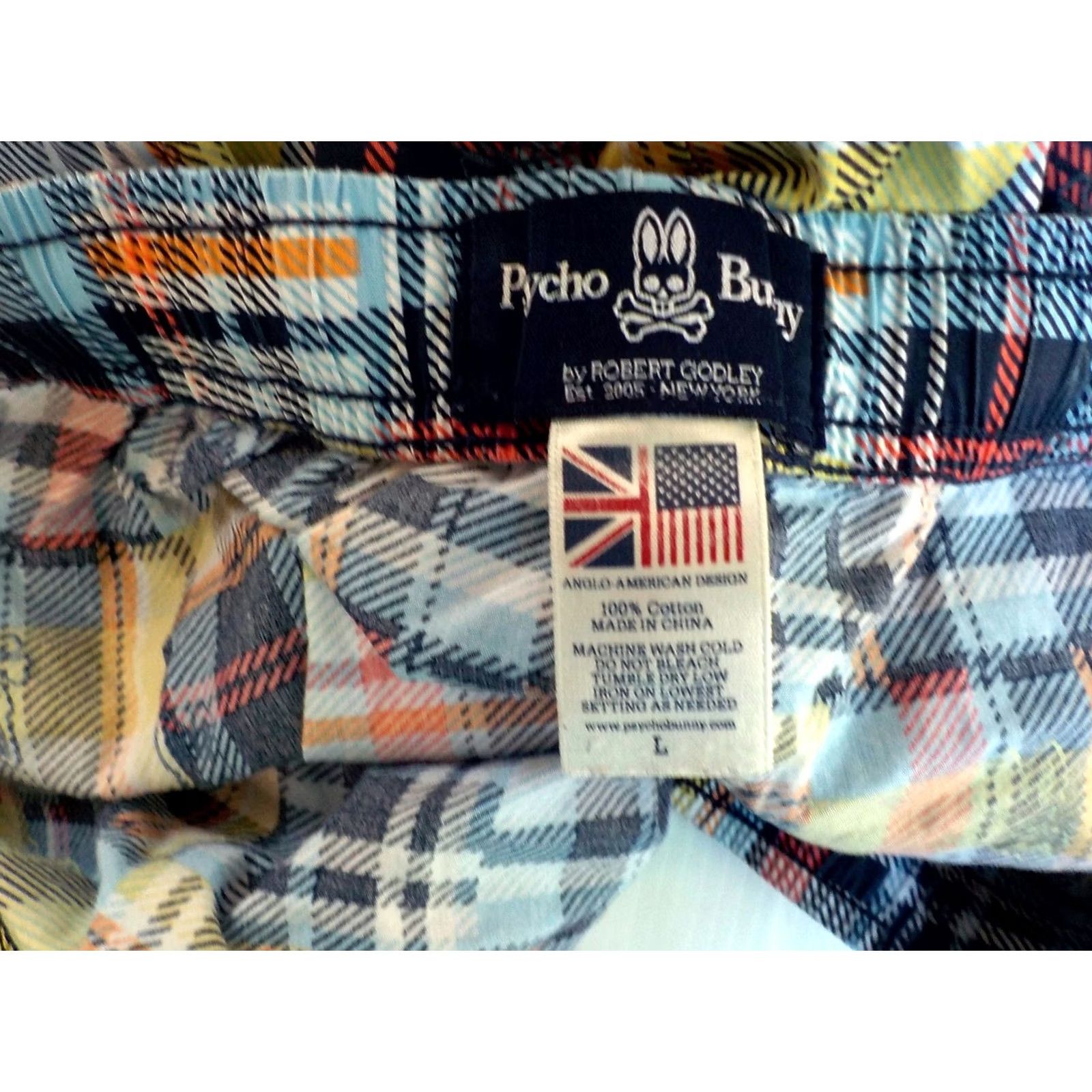 Psycho Bunny PSYCHO BUNNY Mens Elastic Waist/Drawstring Plaid Shorts Cotton Multicolor SZ L Bermuda Casual Pockets Logo 100% Cotton Size US 35 - 5 Thumbnail