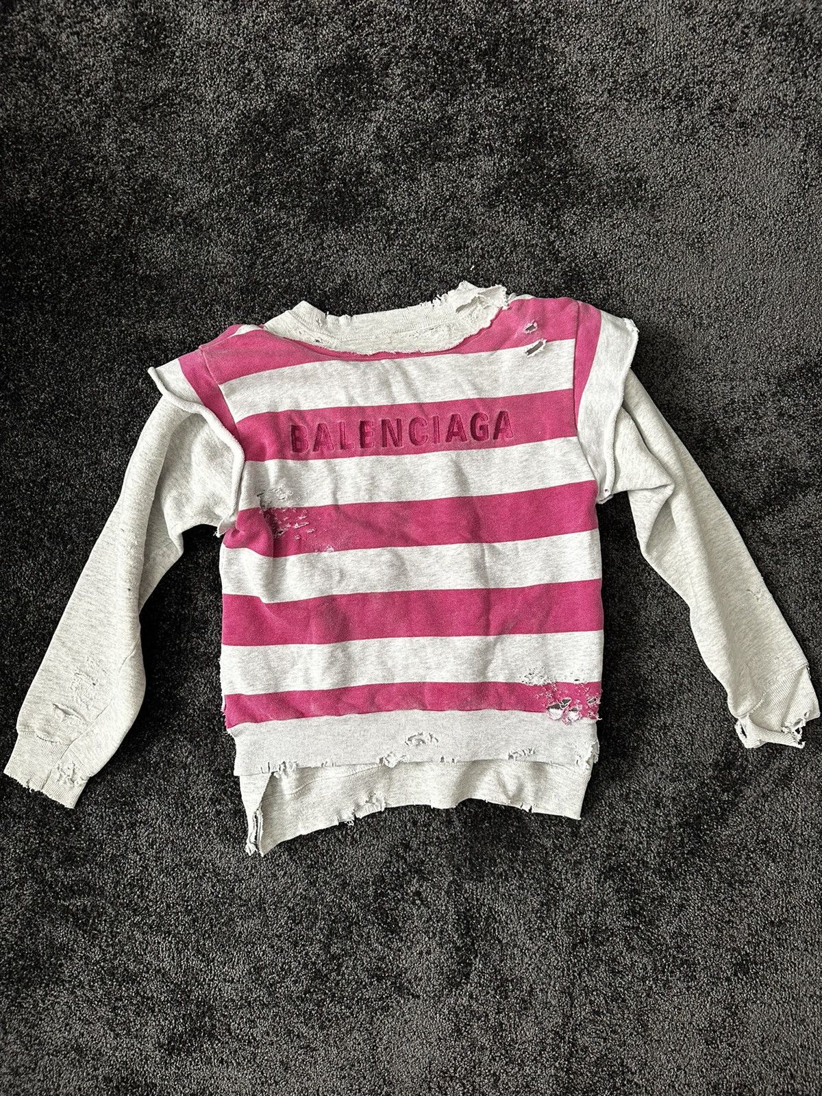 image of Balenciaga Thrashed Double Crewneck in Pink/White, Men's (Size Small)