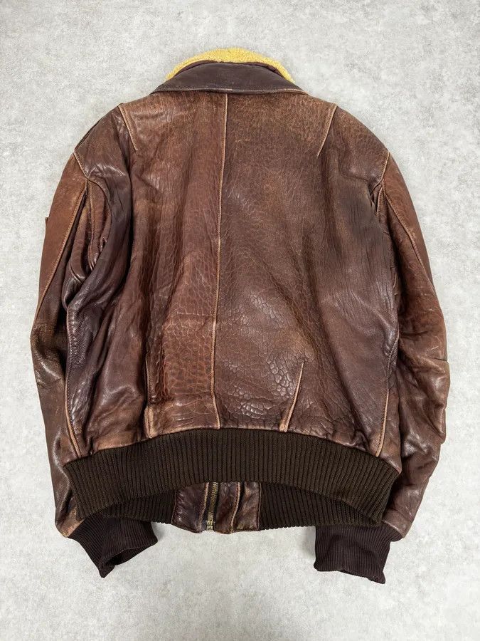 Vintage 1990s Archive Brown Fur Collar Aviator Bomber Leather Jacket Size US M / EU 48-50 / 2 - 4 Thumbnail