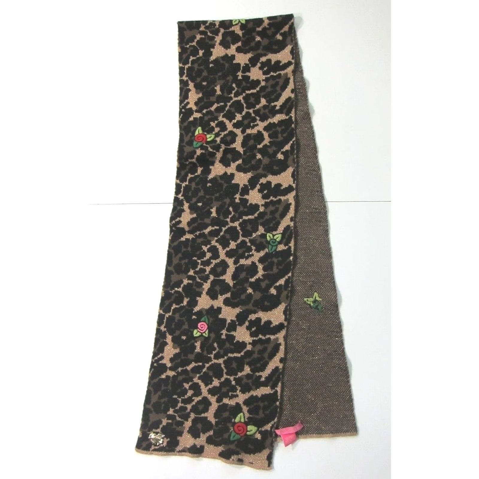 Betsey Johnson Betsey Johnson Pink Floral Brown Leopard Soft Warm Cozy Rectangle Neck Scarf Size ONE SIZE - 6 Thumbnail