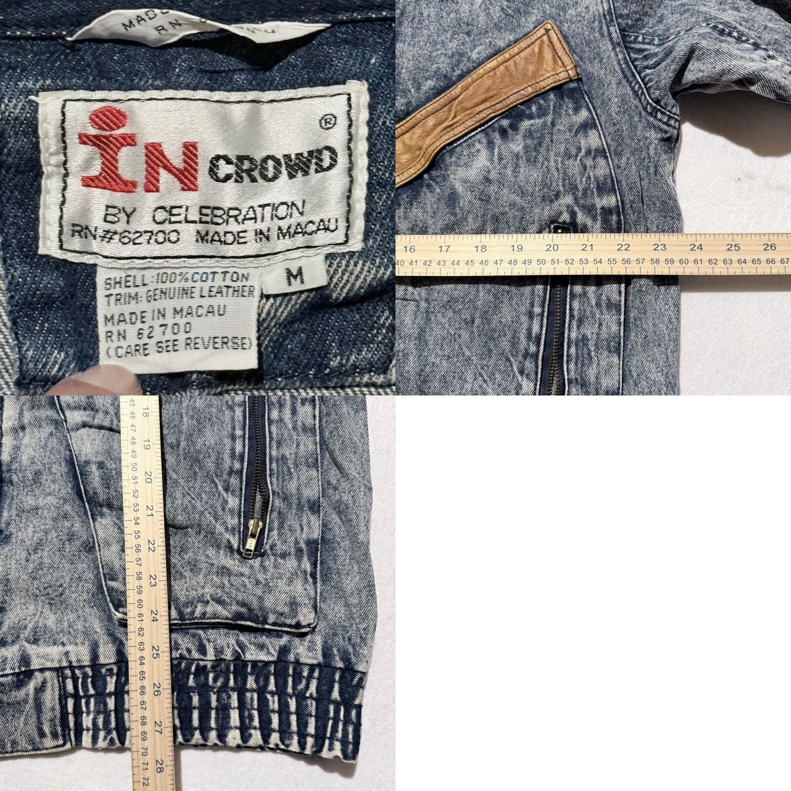 Denime VTG IN Crowd by Celebration Denim Jacket Leather Trim - Medium Blue Men Jacket Size US M / EU 48-50 / 2 - 9 Thumbnail