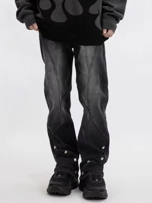VIBE Black heavyweight micro-flare buttoned wide-leg jeans Size US 32 / EU 48 - 6 Thumbnail