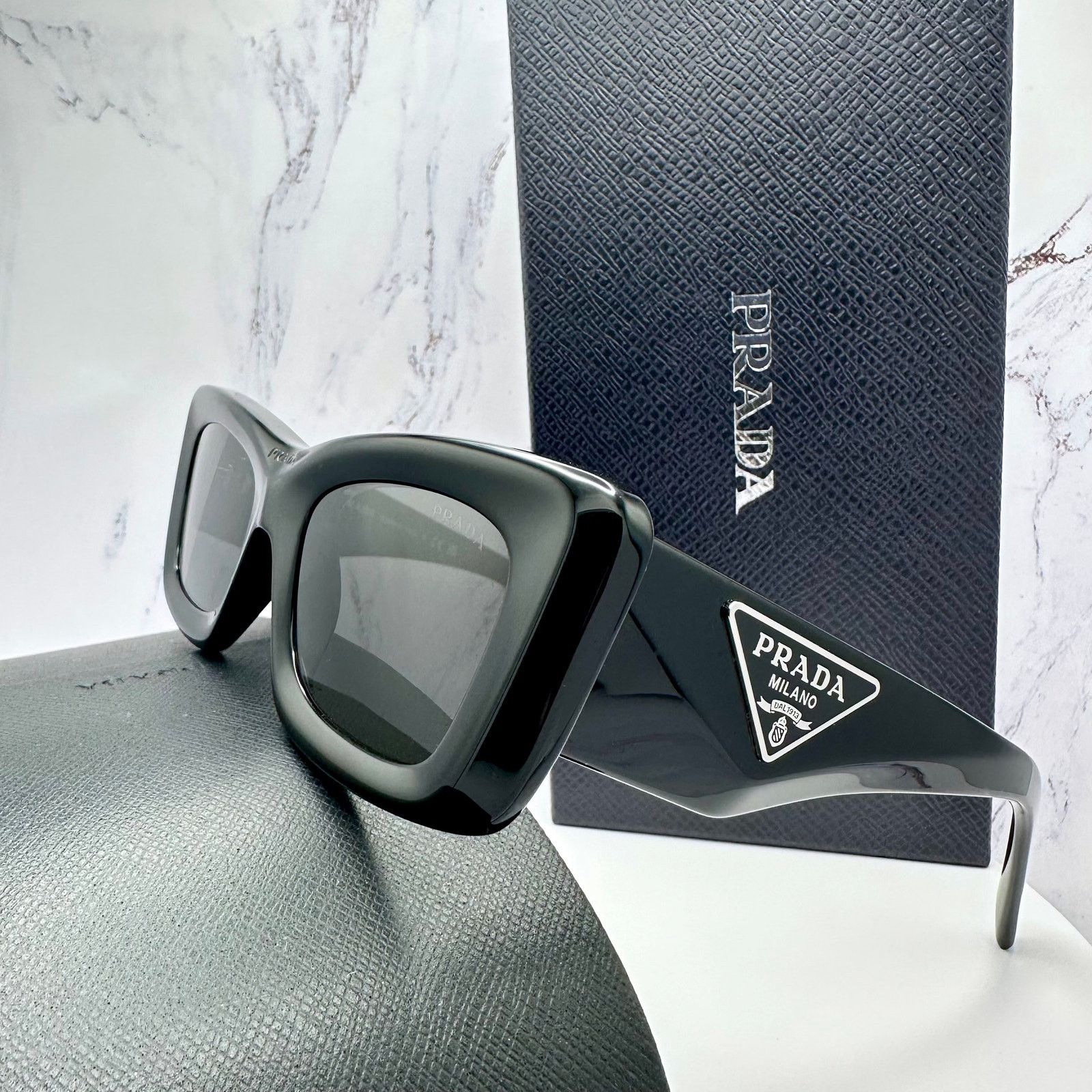 Prada Prada Sunglasses Black Square Cat Eye Triangle Logo Size ONE SIZE - 9 Thumbnail