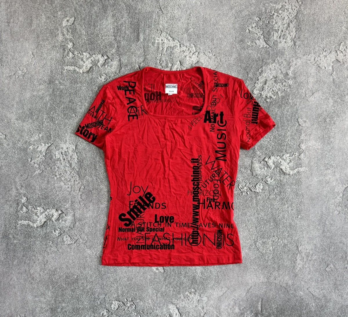 Designer × Moschino × Vintage Moschino Jeans I46/US12/GB16 all printed tee Avantgarde top Size XL / US 12-14 / IT 48-50 - 8 Thumbnail