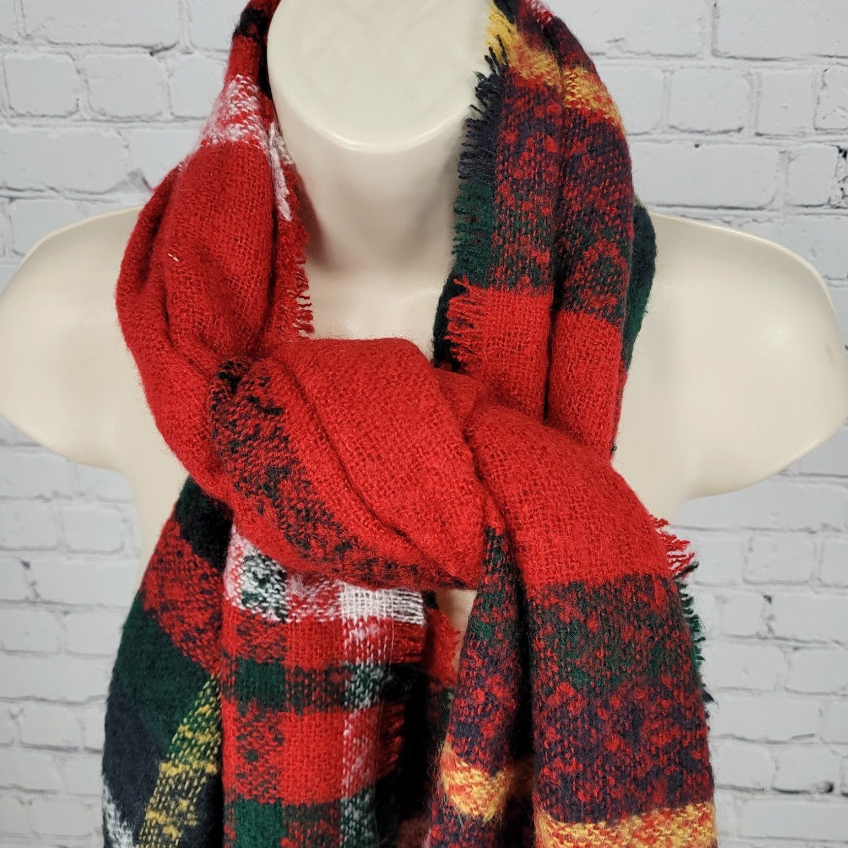 J. Jill NWT J. Jill Cherry Red Multicolor Plaid Fringe Soft Rectangle Scarf 72x25 Size ONE SIZE - 4 Thumbnail
