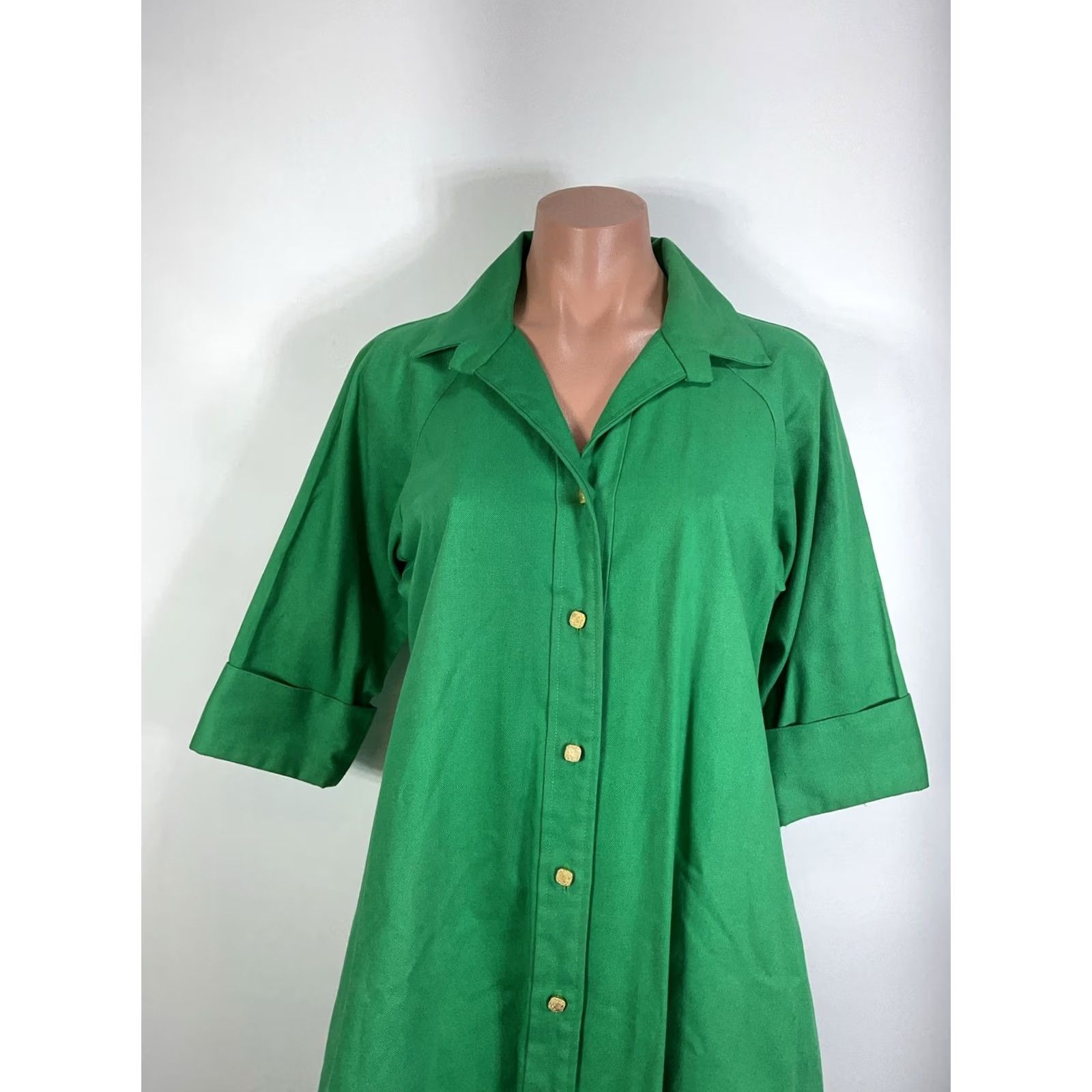 Venus VINTAGE Venus Barsa Green Canvas Gold Button House Coat Dress Kaftan ARIEL sz S Size S / US 4 / IT 40 - 3 Thumbnail