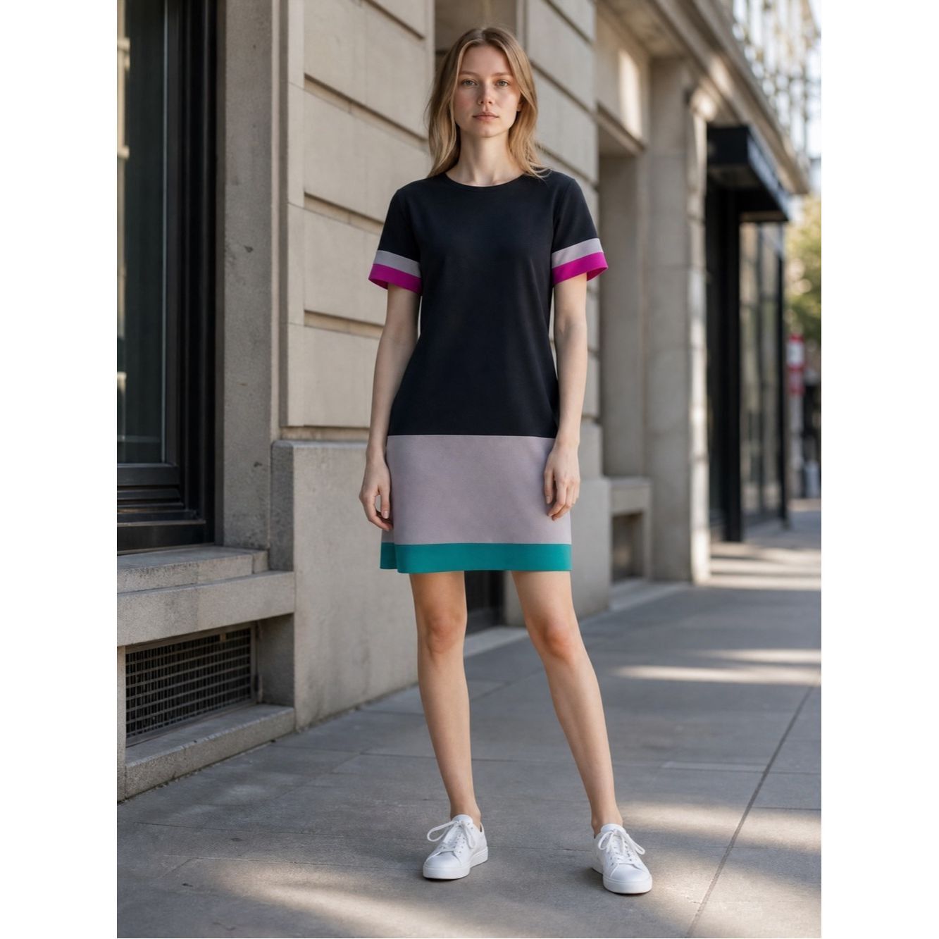 AQUA Aqua Black Colorblock Mini Dress with Gray, Teal & Magenta Size M / US 6-8 / IT 42-44 - 1 Thumbnail