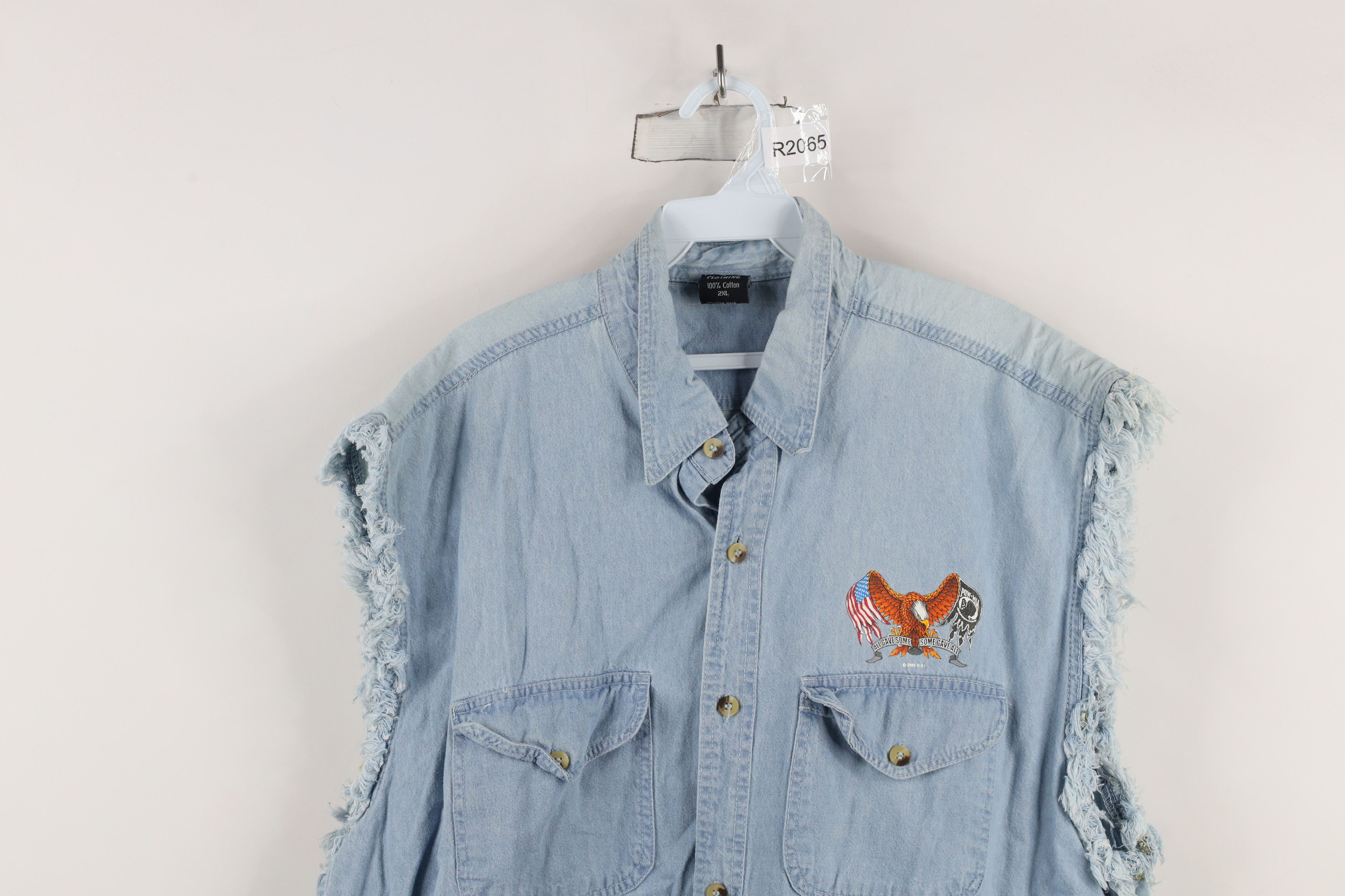Vintage Vintage Y2K 2004 Eagle Cut Off Denim Jean Collared Shirt Size US XXL / EU 58 / 5 - 2 Thumbnail