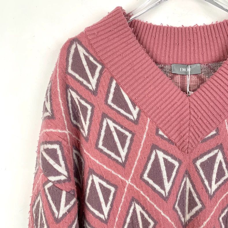 Dior Dior 22 pink diamond pattern full-print V-neck wool sweater Size US S / EU 44-46 / 1 - 3 Thumbnail