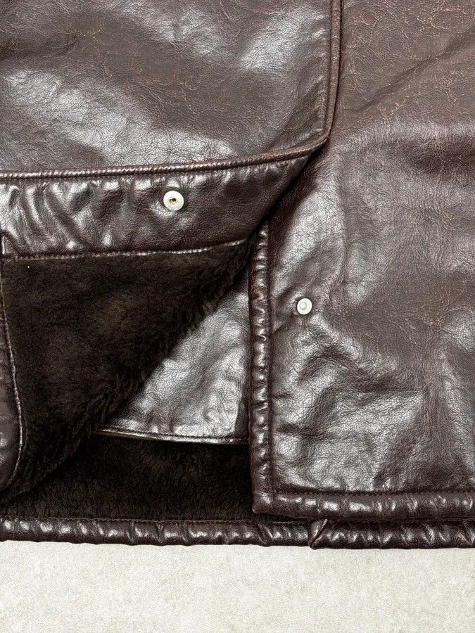 Armani Armani Brown Shearling Collar Faux Leather Buttoned Jacket Size US L / EU 52-54 / 3 - 8 Thumbnail