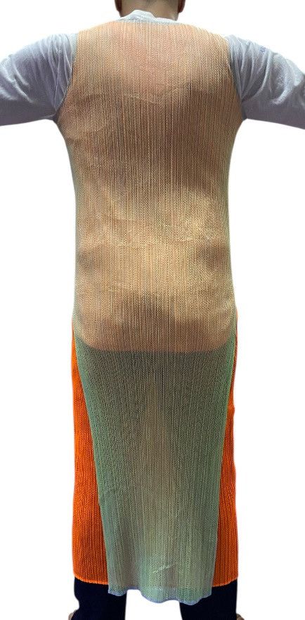 Pleats Please Issey Miyake Pleats Please Fluorescent Green Orange Mesh Overlay Dress Size L / US 10 / IT 46 - 6 Thumbnail